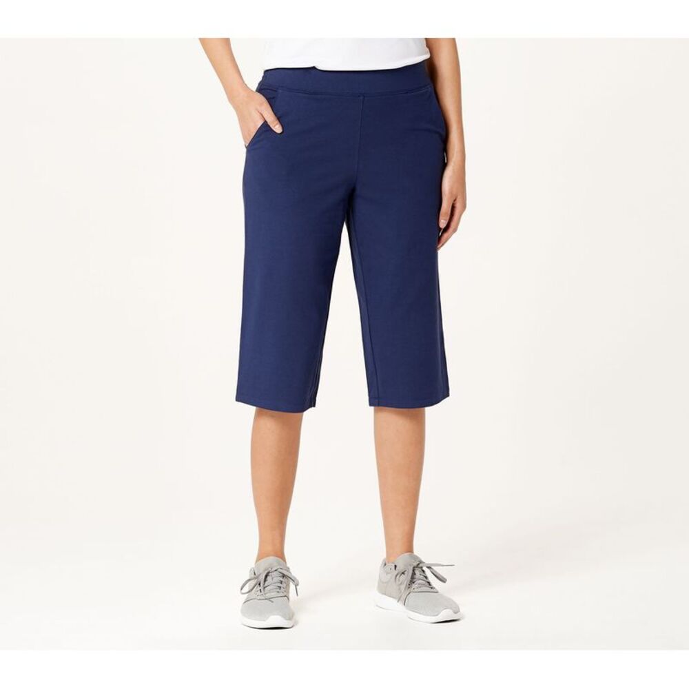 Denim & Co. Women's Pants Sz L Active Duo Skimmer Length Blue A379765